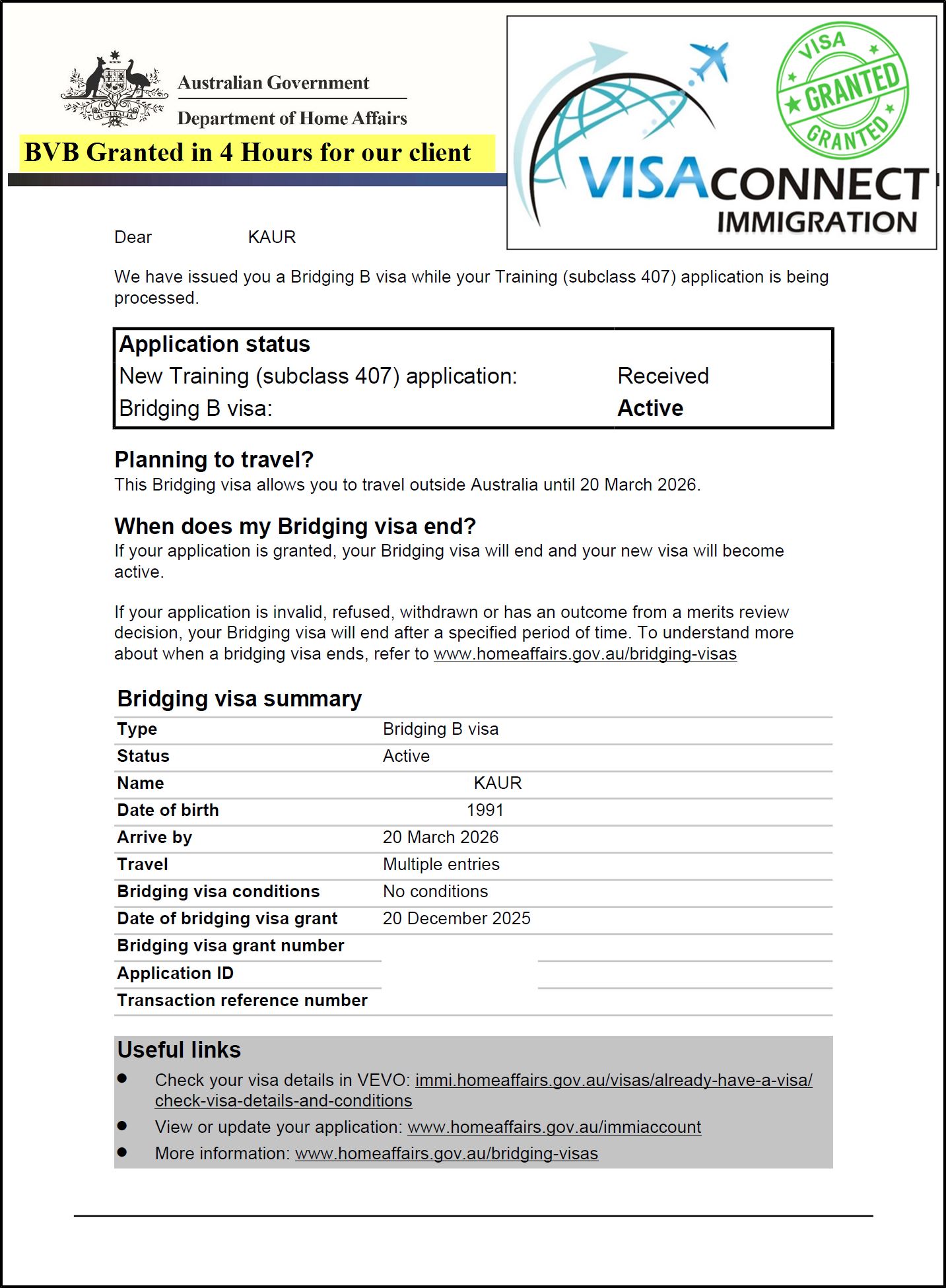 Visa Grant