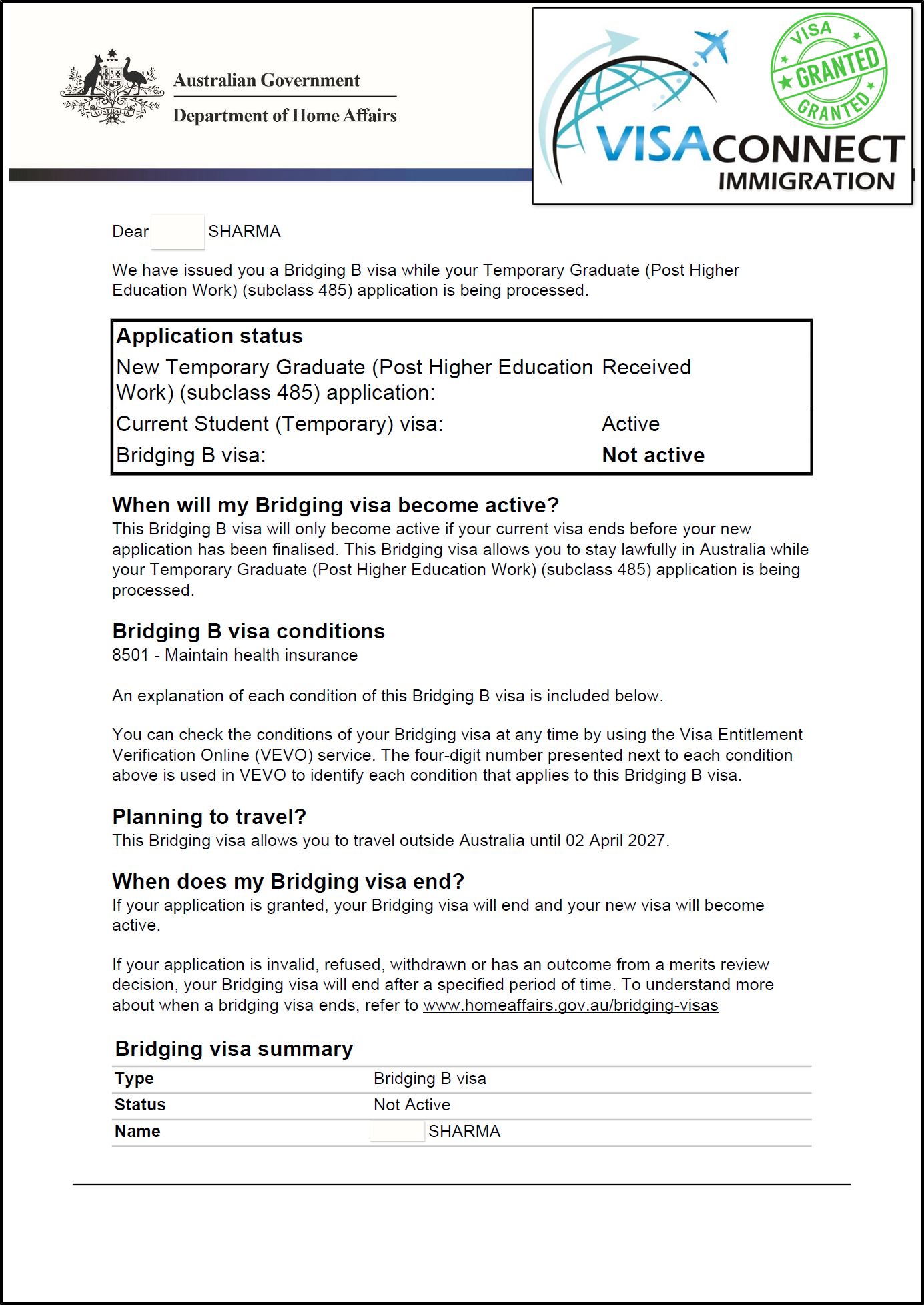 Visa Grant
