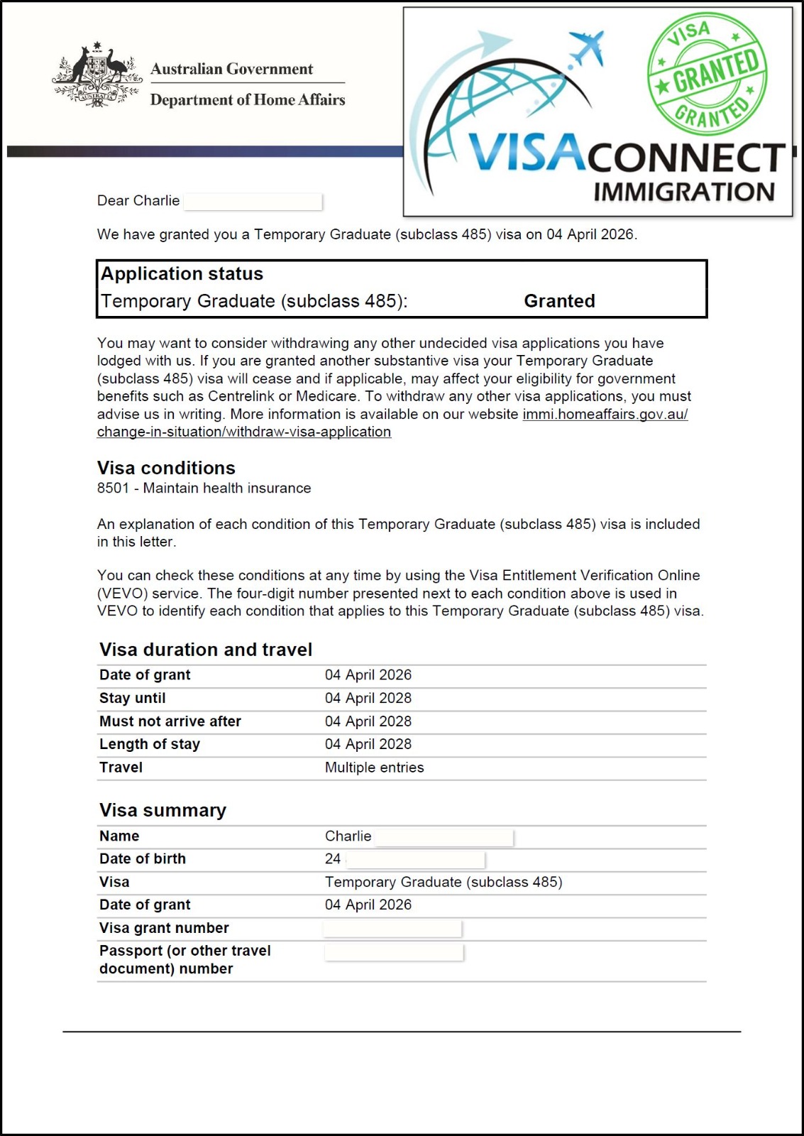 Visa Grant