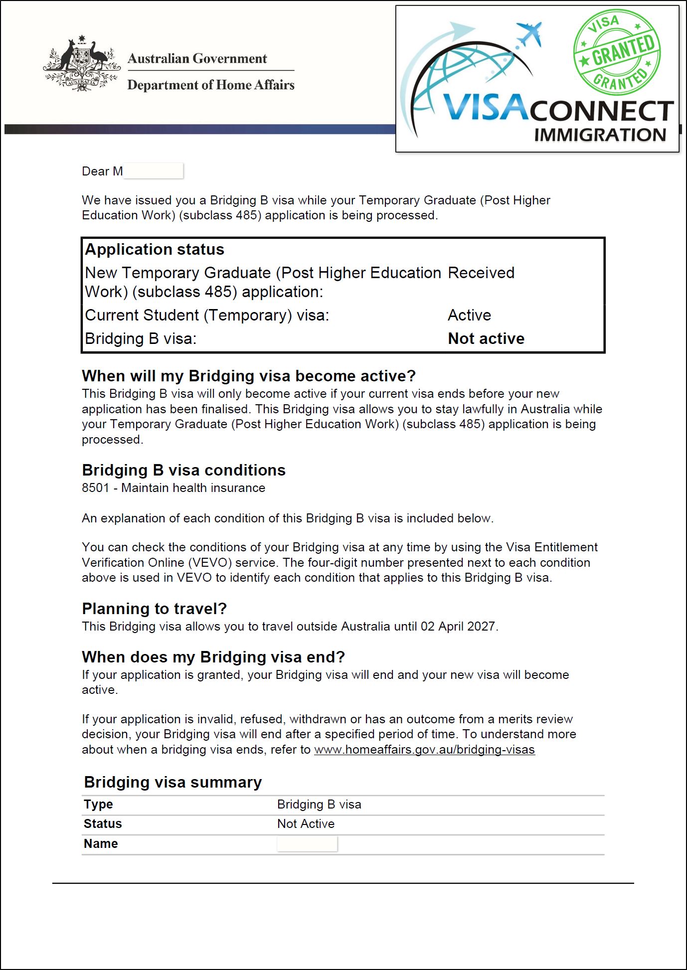 Visa Grant