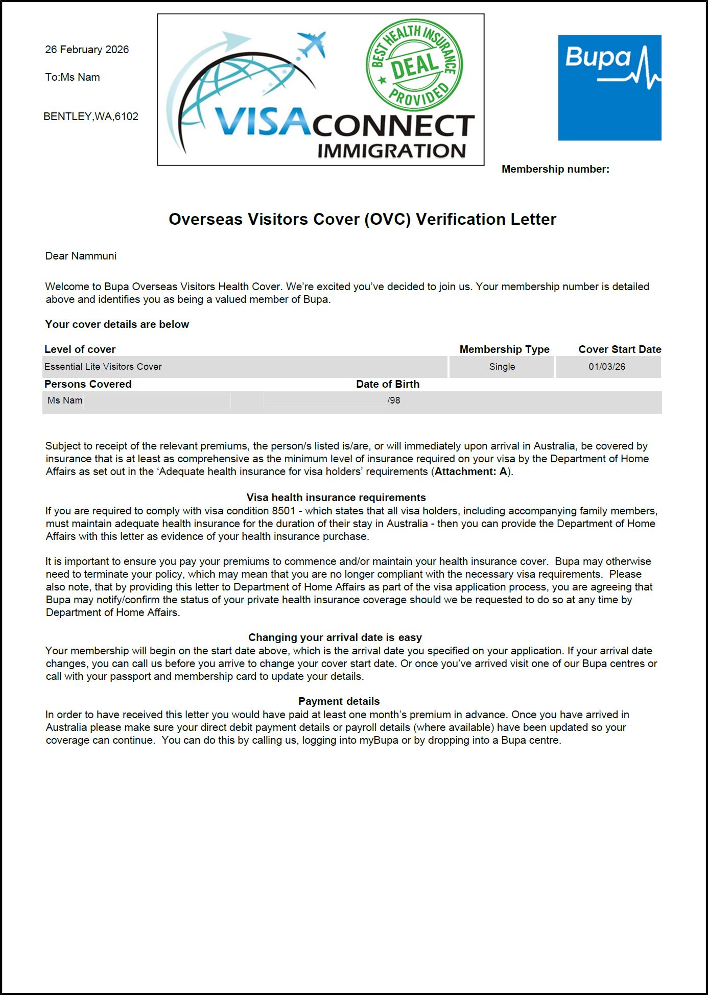 Visa Grant