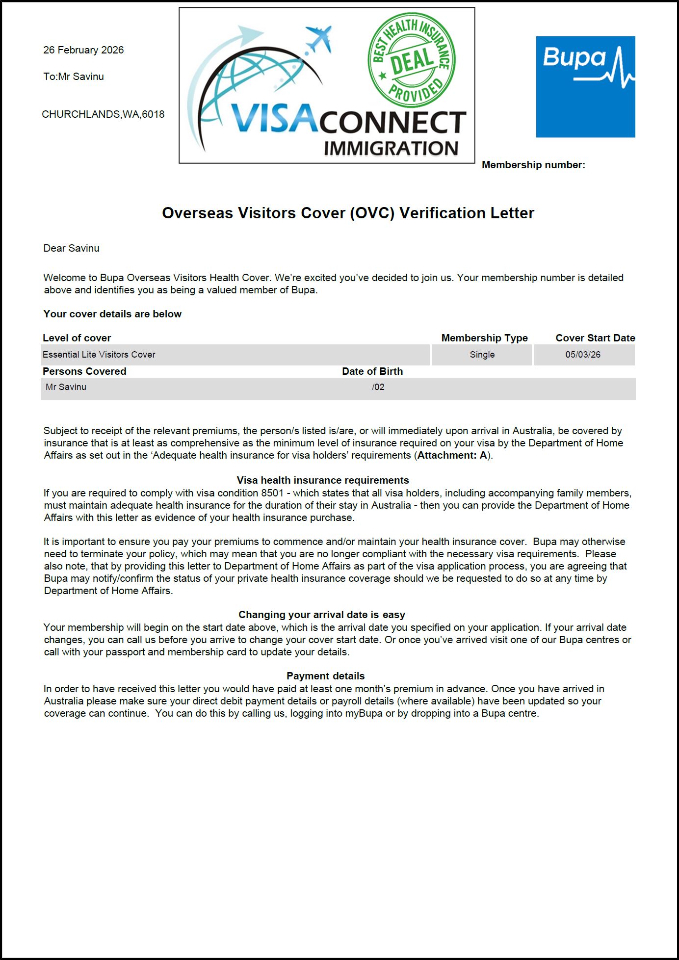 Visa Grant