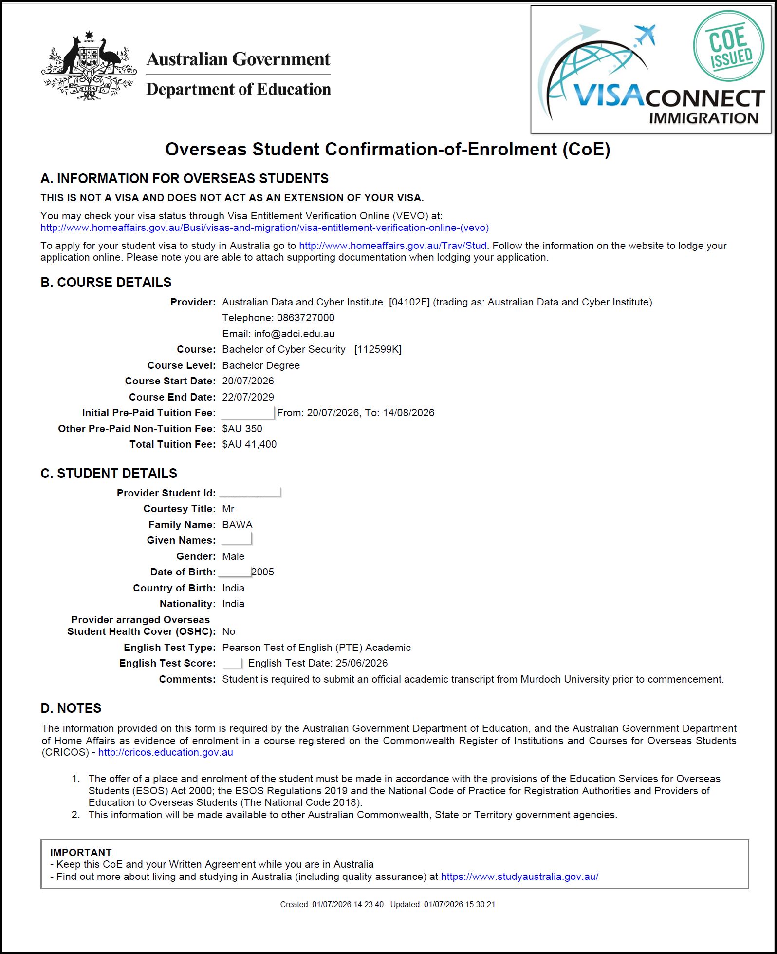 Visa Grant
