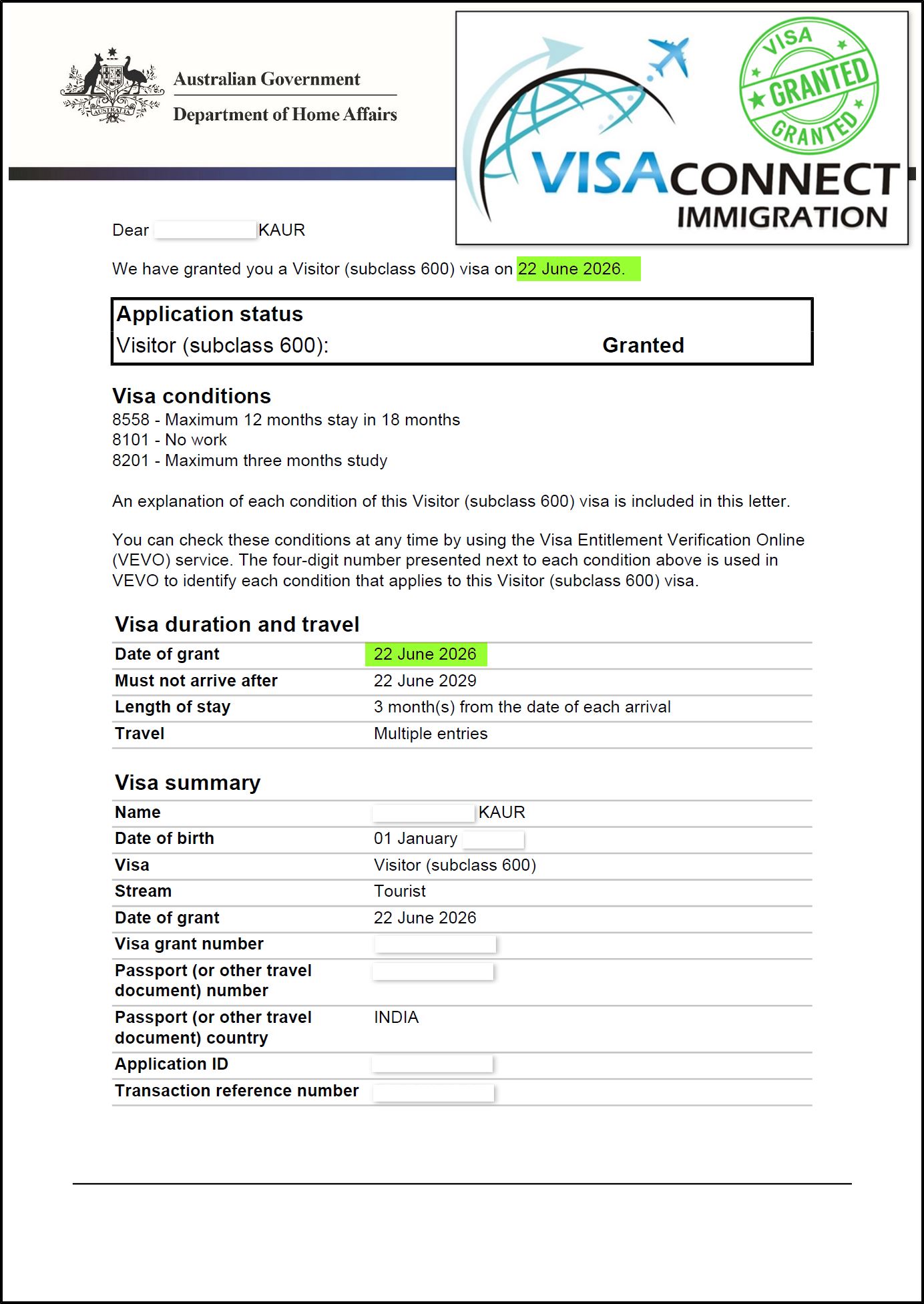 Visa Grant