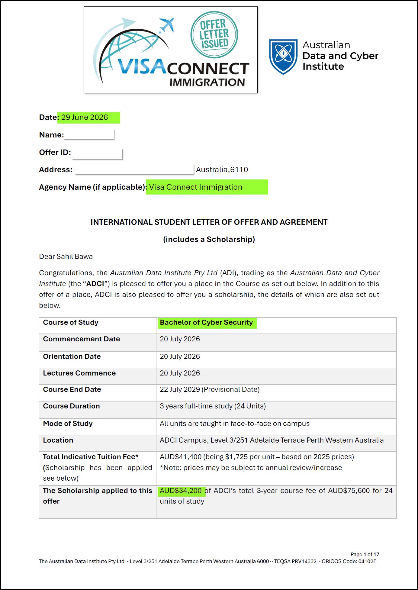 Visa Grant