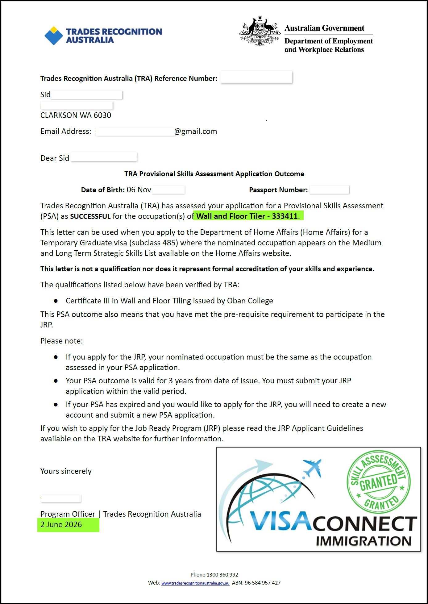 Visa Grant