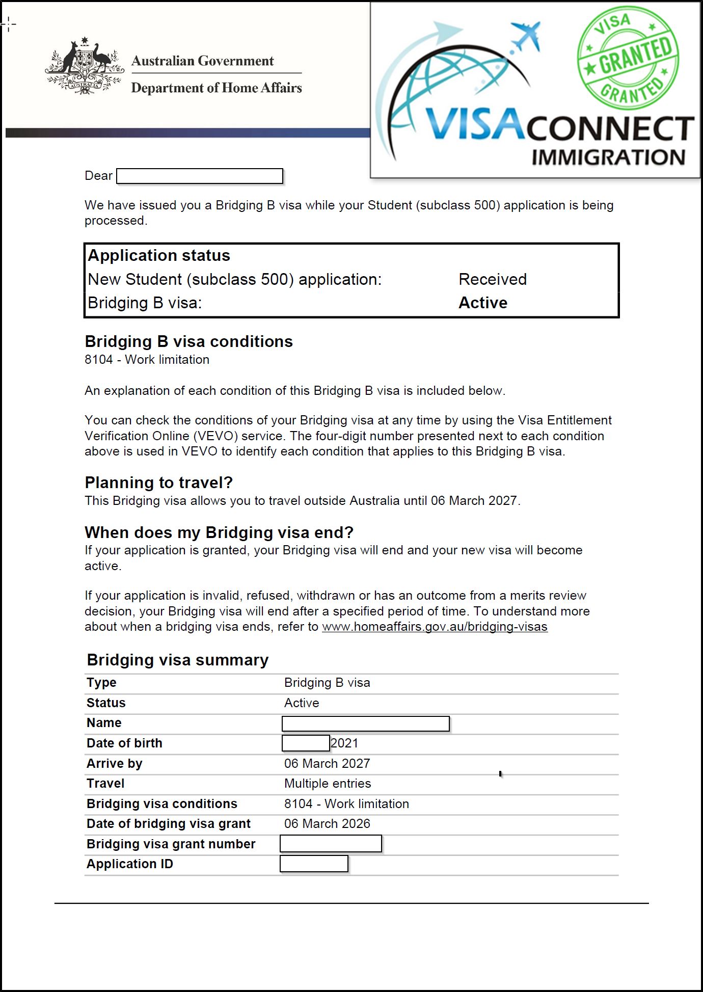 Visa Grant