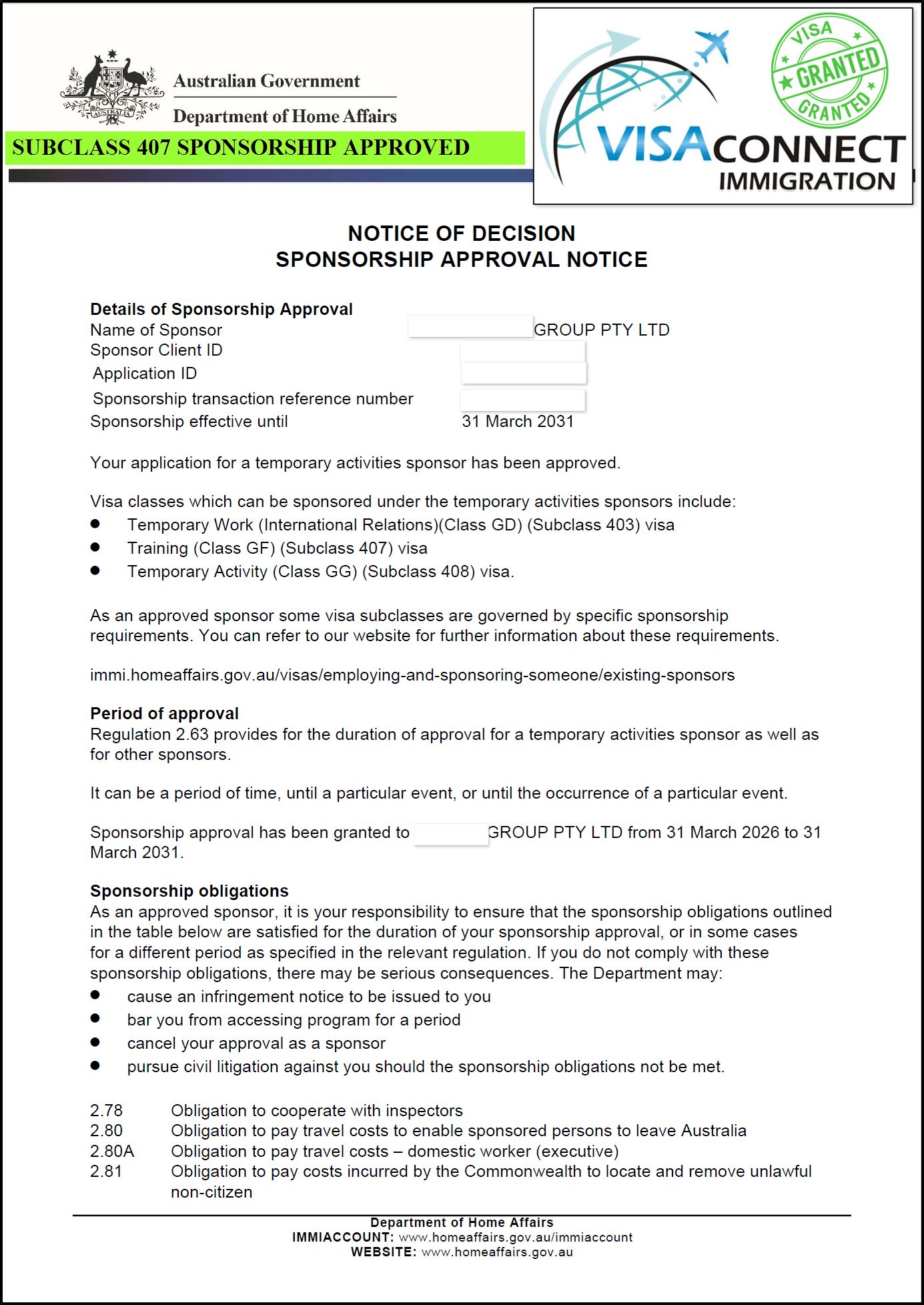 Visa Grant