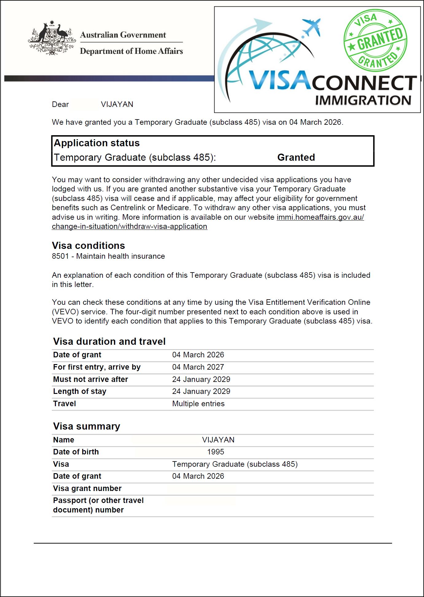Visa Grant