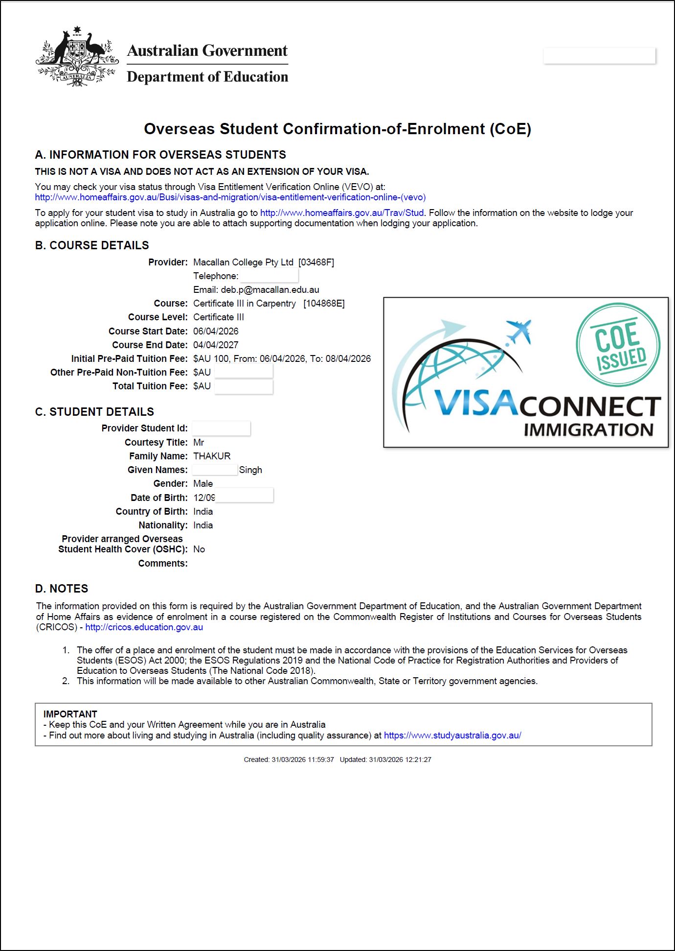 Visa Grant