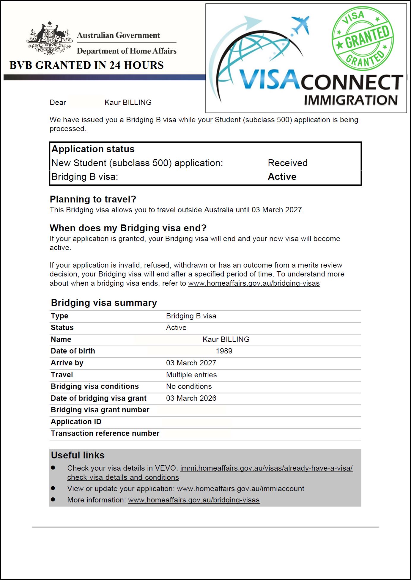 Visa Grant