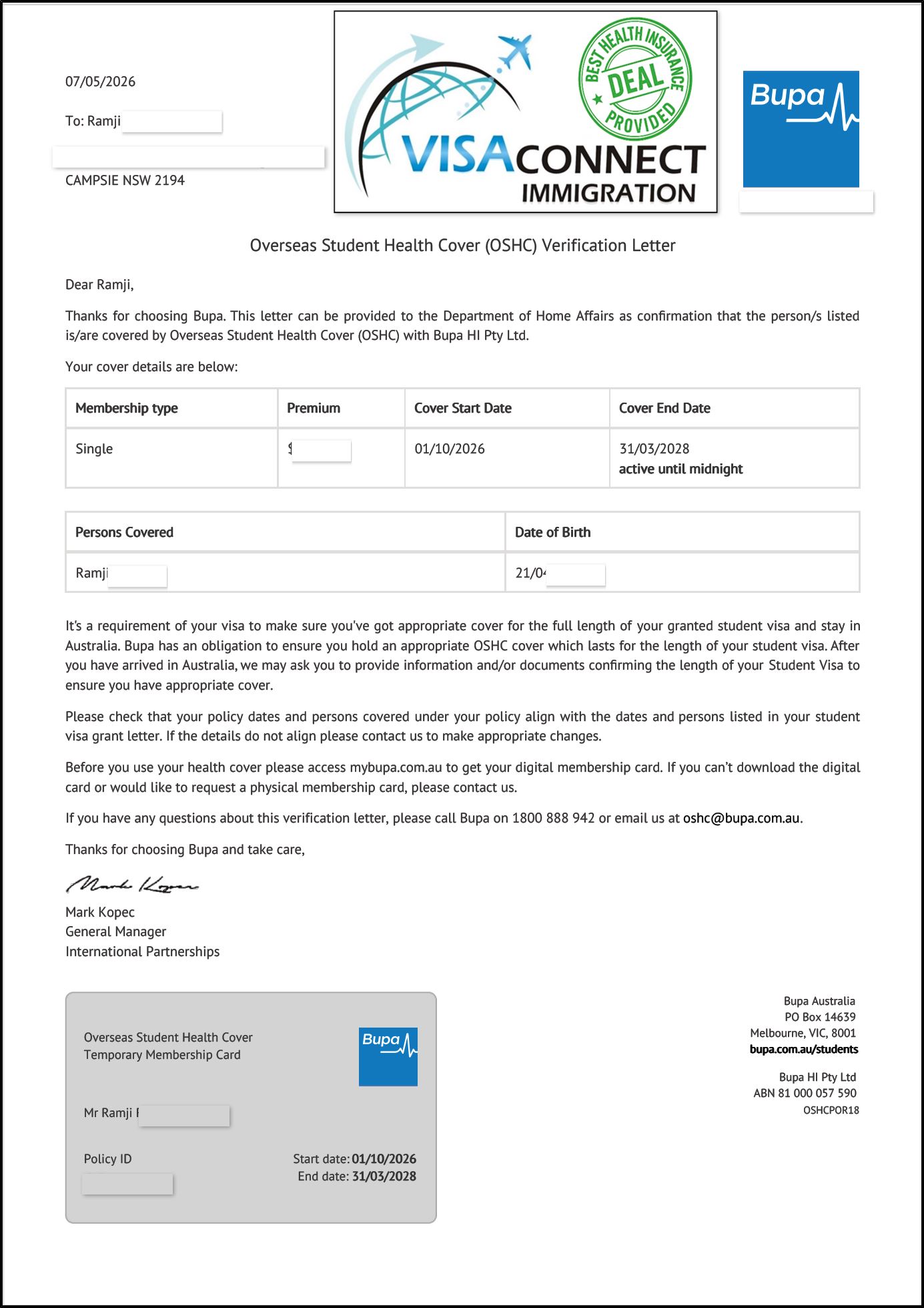 Visa Grant