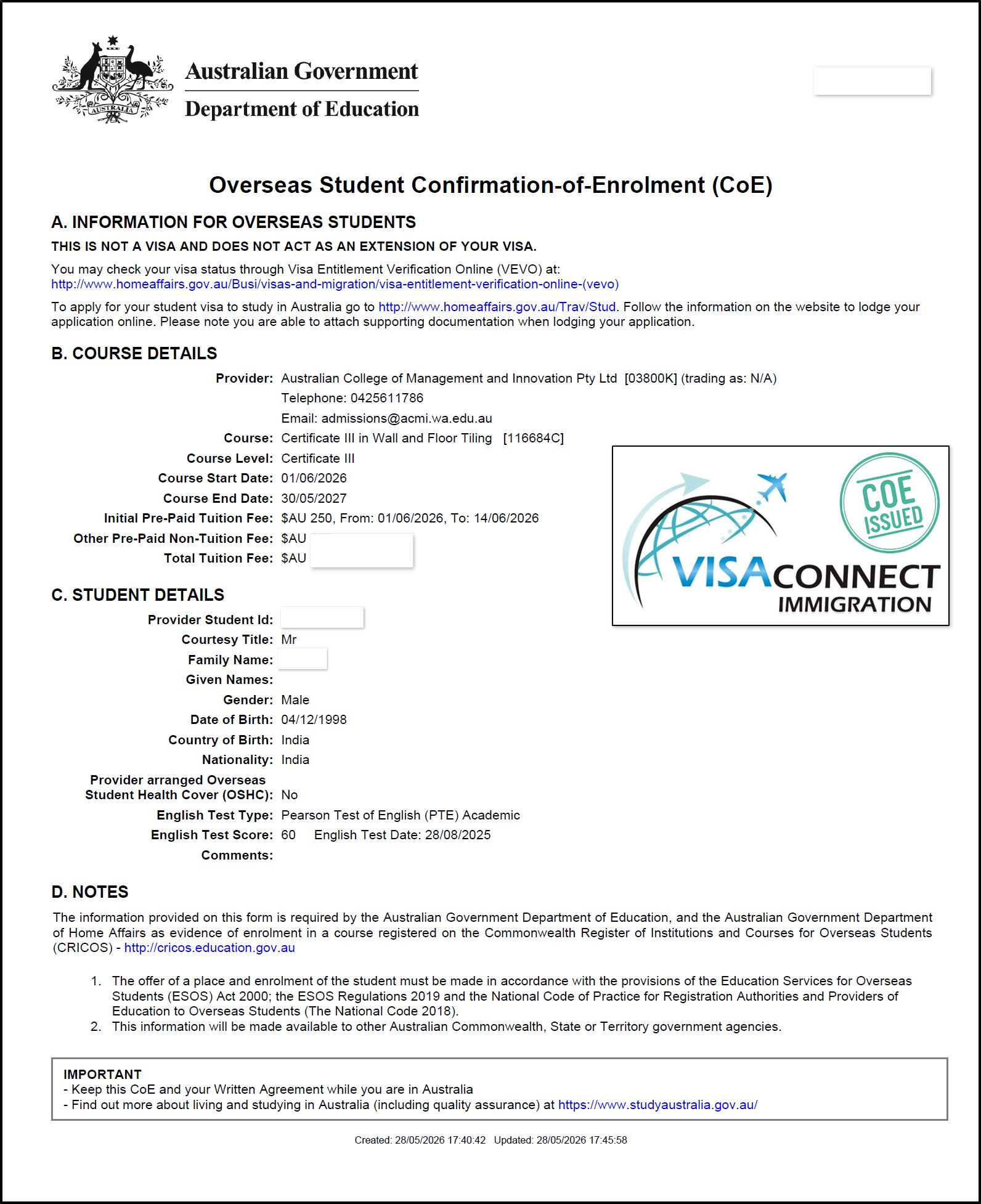 Visa Grant